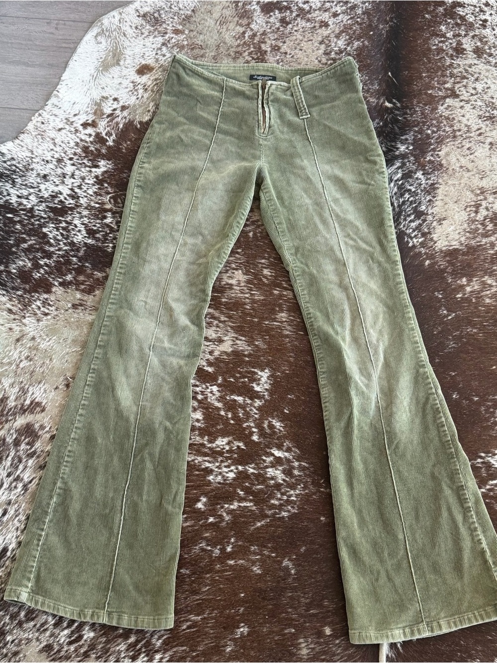 Olive Green Women's Corduroy Flared Jeans
